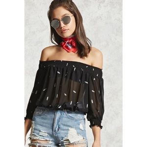 Forever 21 Off The Shoulder Feather Top Sheer